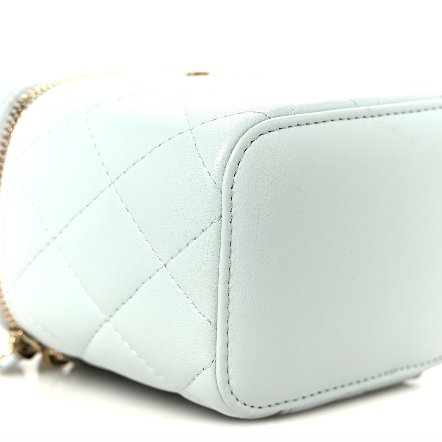Lambskin Quilted Top Handle Mini Vanity Case With Chain Light Blue