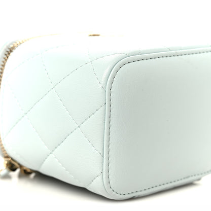 Chanel Lambskin Quilted Top Handle Mini Vanity Case With Chain Light Blue 9 of 11