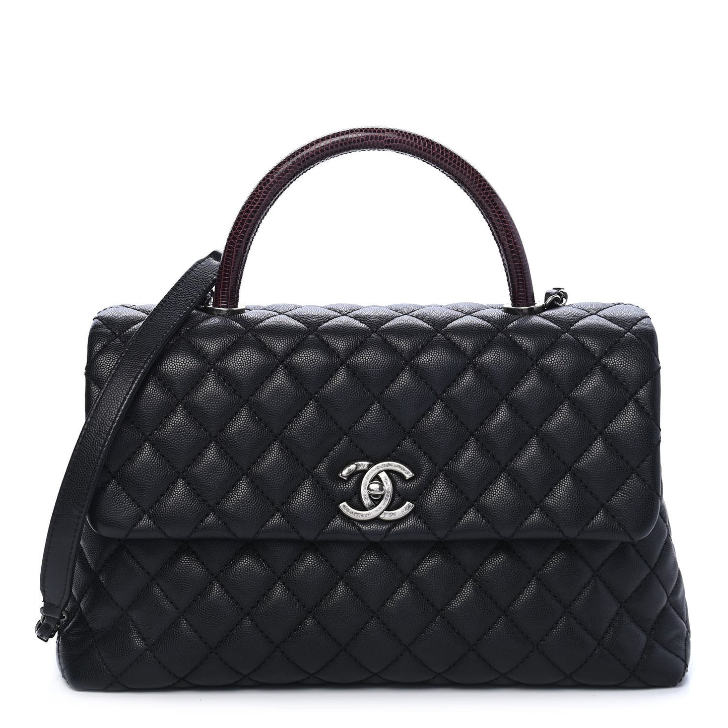 Caviar Lizard Quilted Medium Coco Handle Flap Black