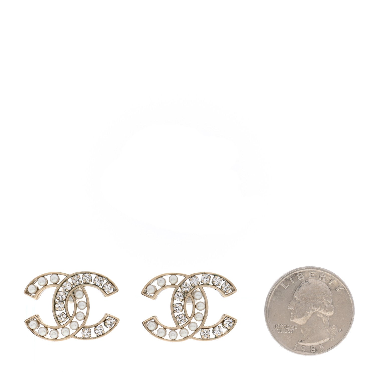 Chanel Crystal Pearl CC Earrings Gold 2 of 5