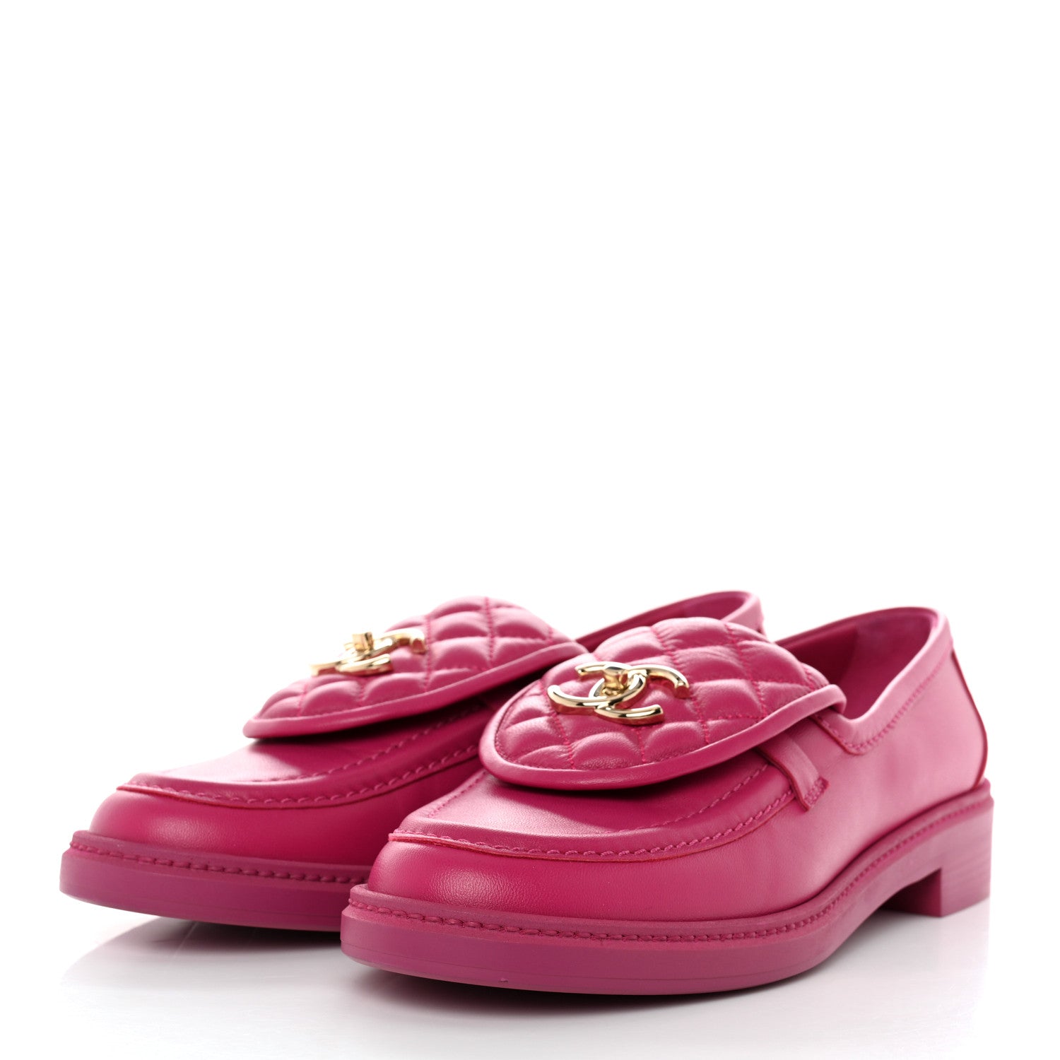Chanel Lambskin Quilted CC Turnlock Loafers 38.5 Fuchsia 3 of 9
