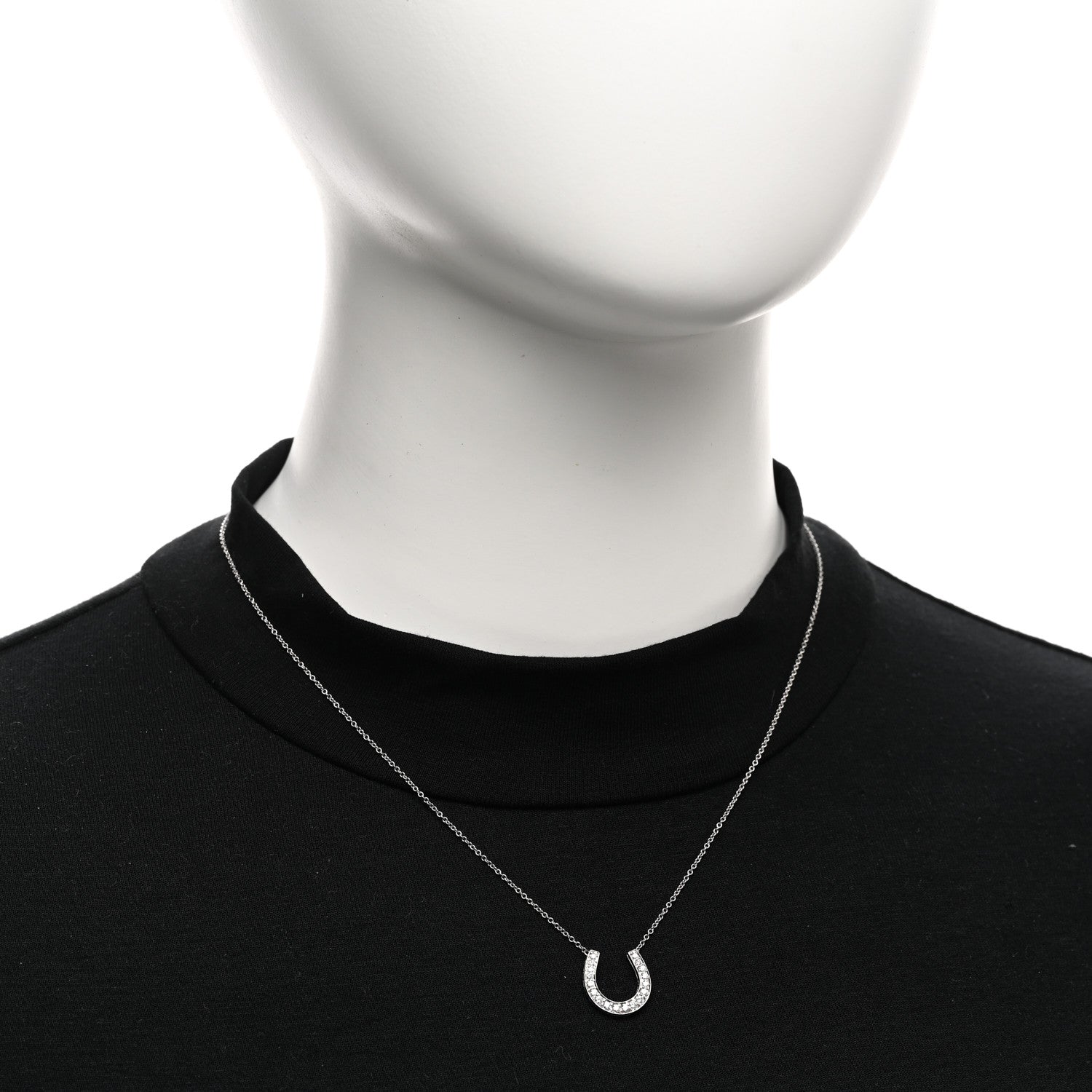 Tiffany Platinum Diamond Horseshoe Pendant Necklace 2 of 4