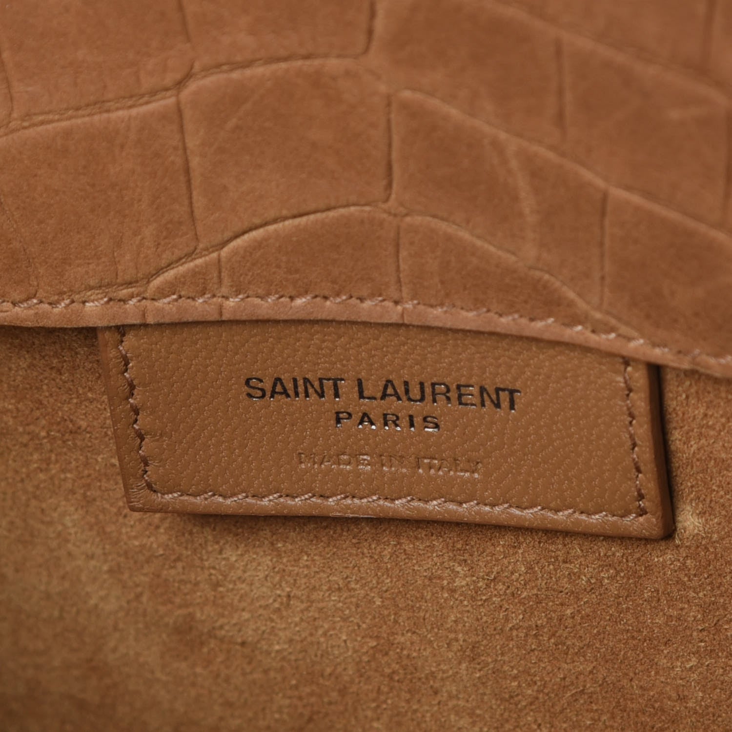 Saint Laurent Crocodile Embossed Suede Small Supple Sac de Jour Tan 9 of 14