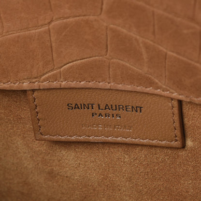 Saint Laurent Crocodile Embossed Suede Small Supple Sac de Jour Tan 9 of 14
