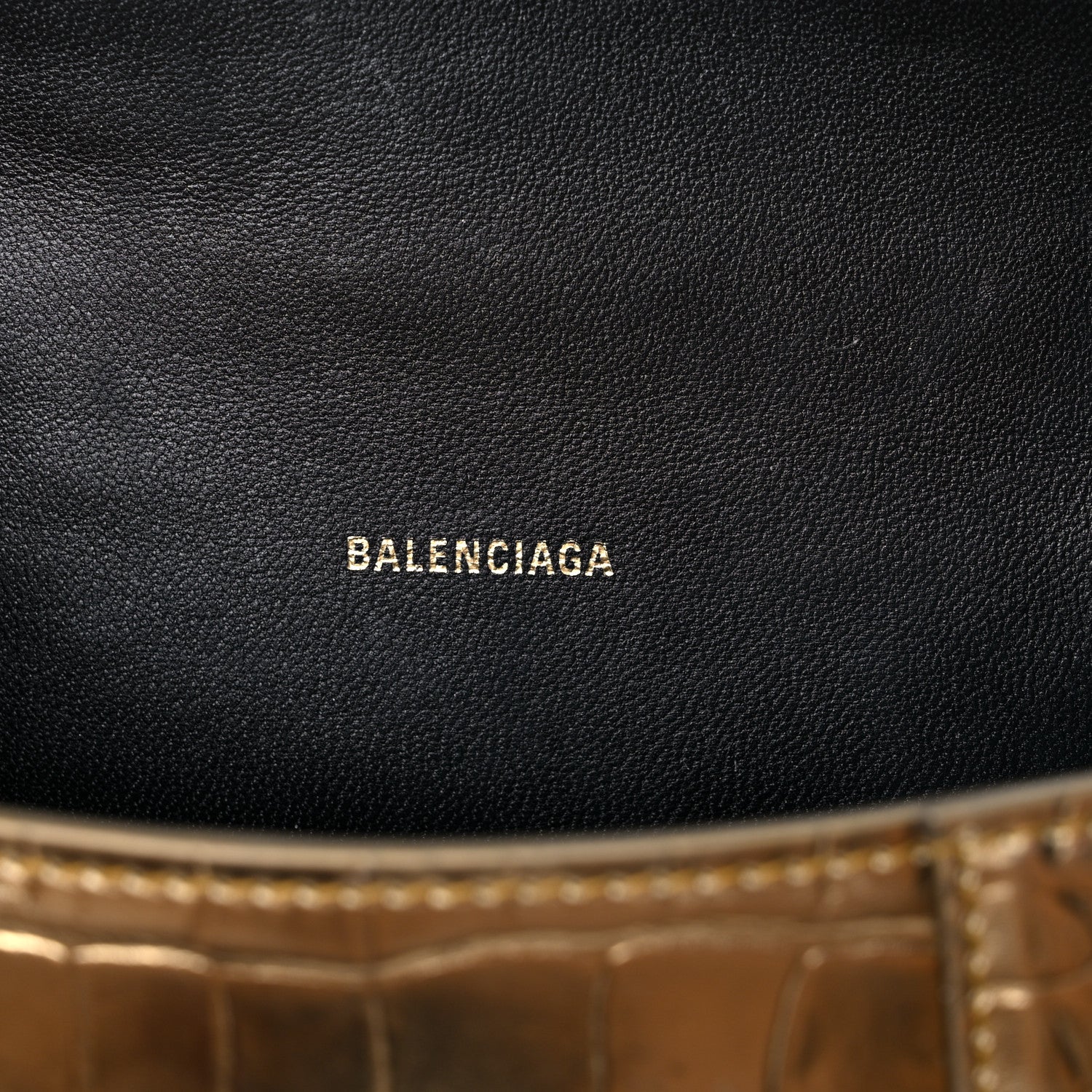 Balenciaga Metallic Calfskin Crocodile Embossed Hourglass Top Handle Bag XS Gold 6 of 17