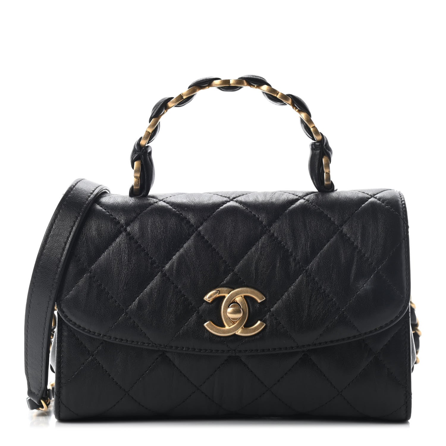 Chanel Crumpled Lambskin Quilted Mini CC Links Top Handle Flap Black 1 of 8