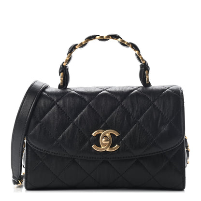 Chanel Crumpled Lambskin Quilted Mini CC Links Top Handle Flap Black 1 of 8