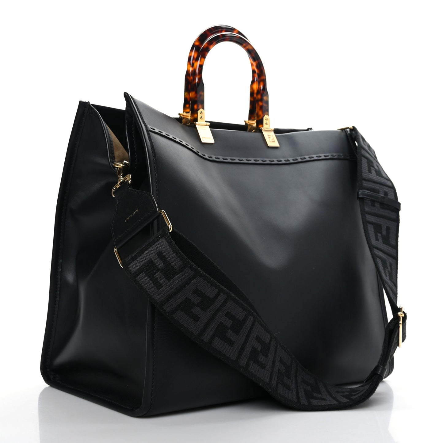 Vitello King Plexiglass Large Fendi Sunshine Shopper Tote Black