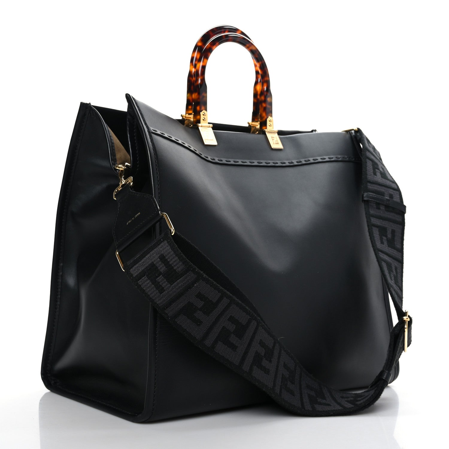 Fendi Vitello King Plexiglass Large Fendi Sunshine Shopper Tote Black 3 of 10