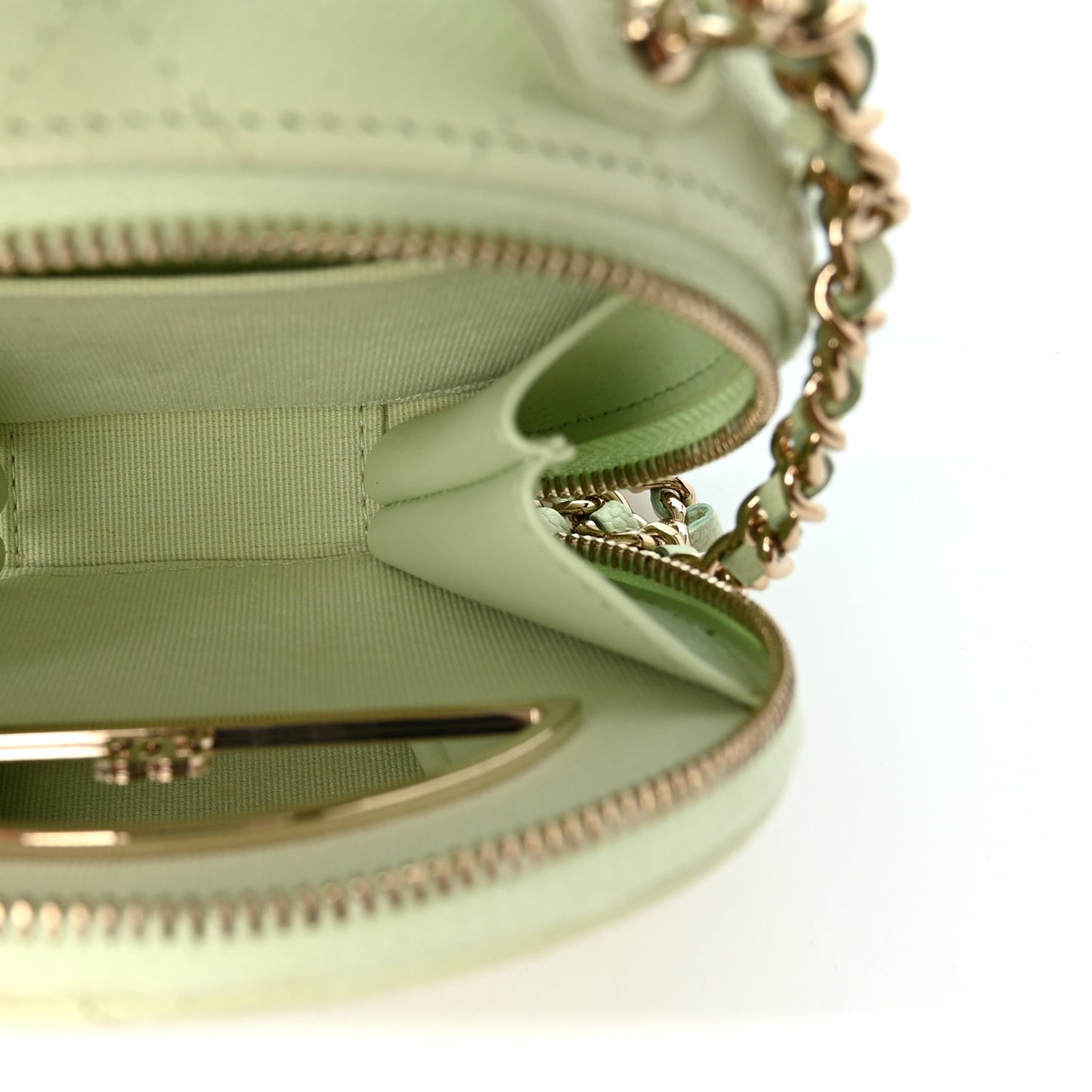 Caviar Quilted Round Handle With Care Vanity With Chain Light Green