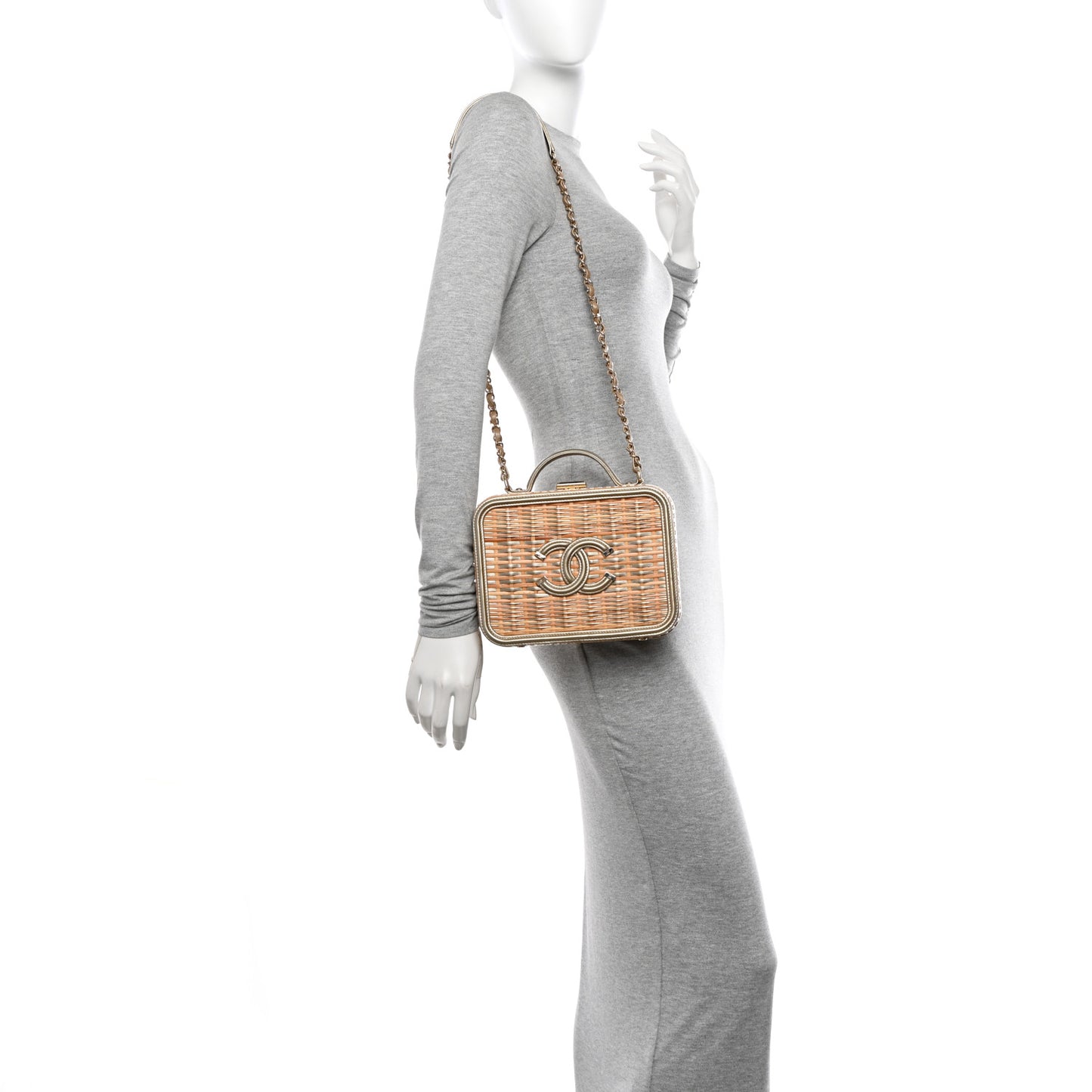 Raffia Calfskin Medium CC Filigree Vanity Case Gold
