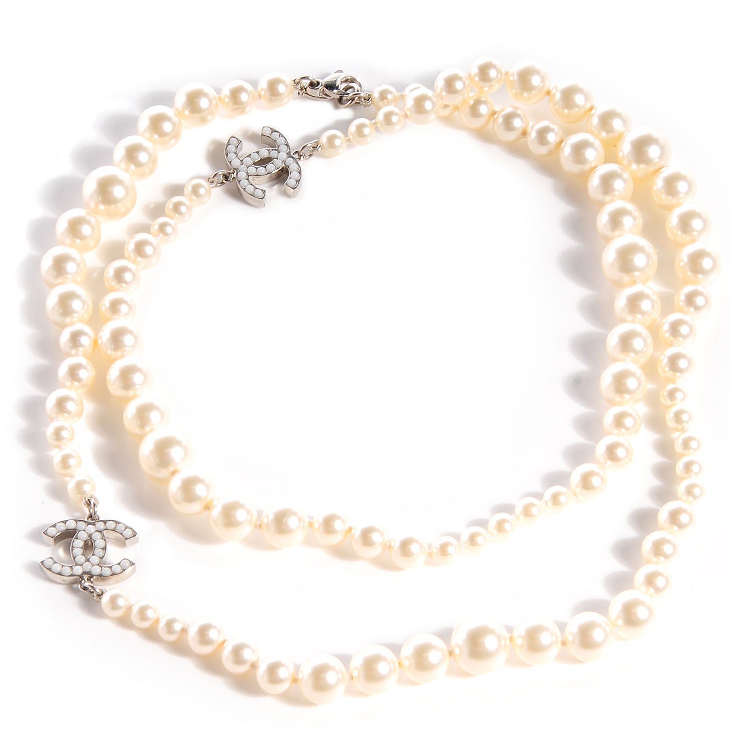 Chanel Pearl CC Long Necklace Silver 1 of 6