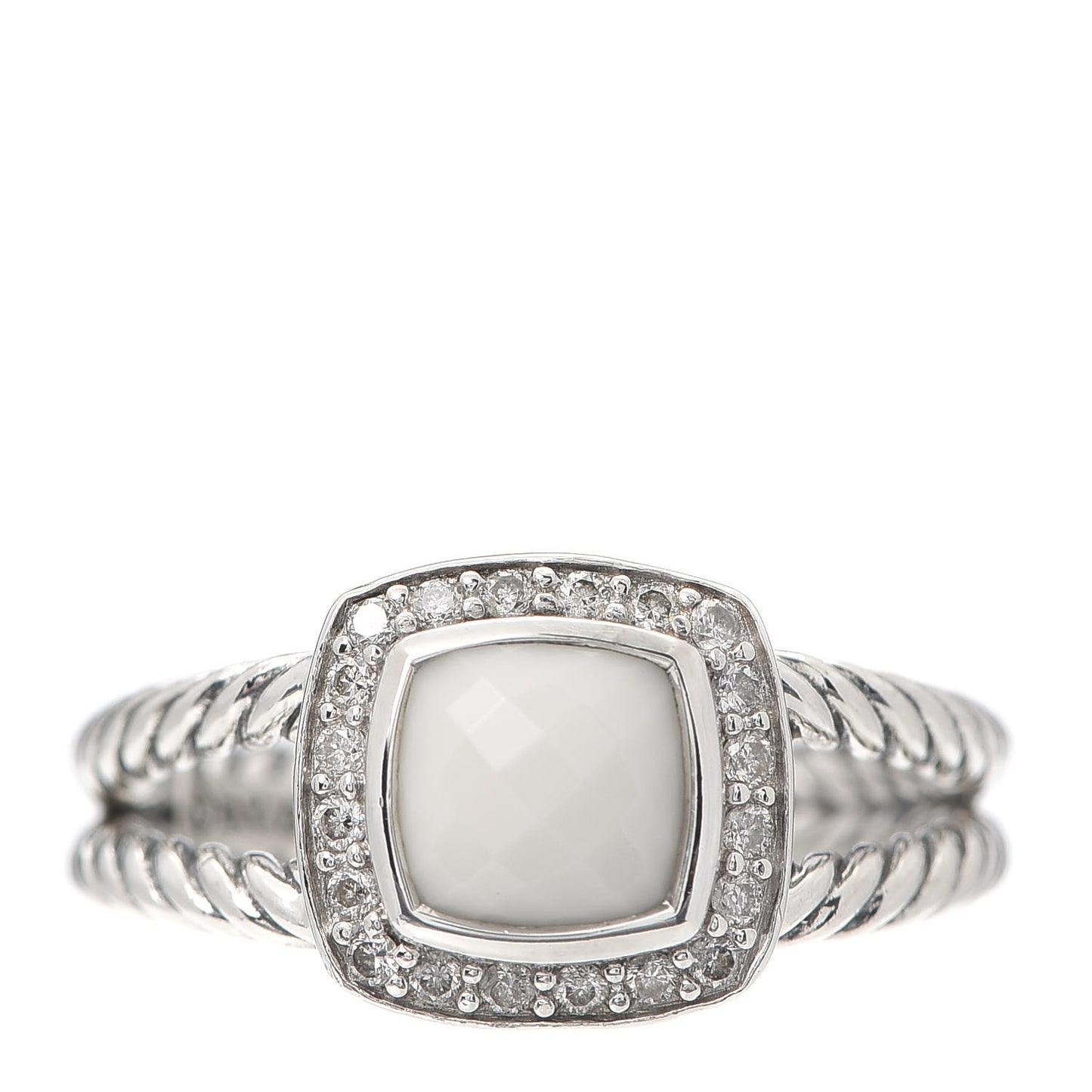 Sterling Silver Diamond White Agate 7mm Petite Albion Ring 58 8.25