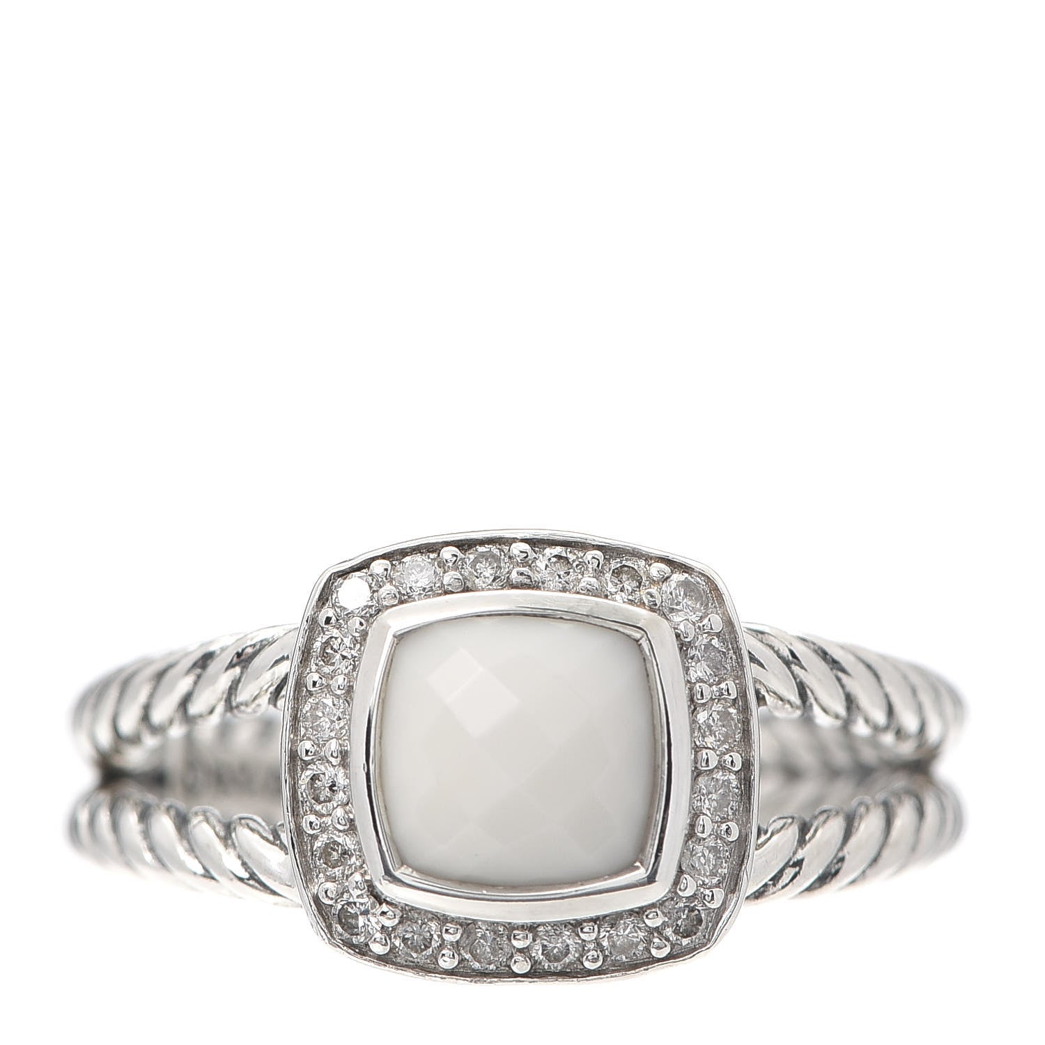 David Yurman Sterling Silver Diamond White Agate 7mm Petite Albion Ring 58 8.25 1 of 4