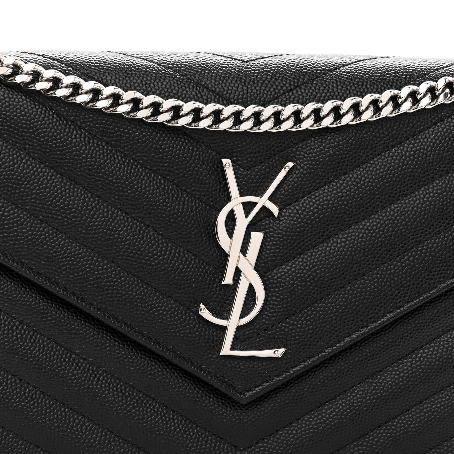 Grain De Poudre Matelasse Chevron Monogram Chain Wallet Black
