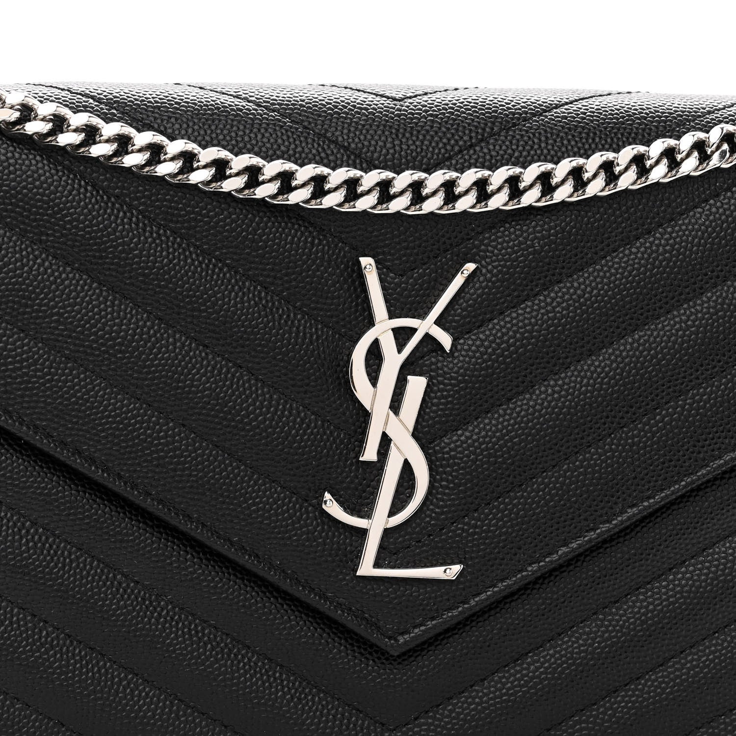 Saint Laurent Grain De Poudre Matelasse Chevron Monogram Chain Wallet Black 7 of 9