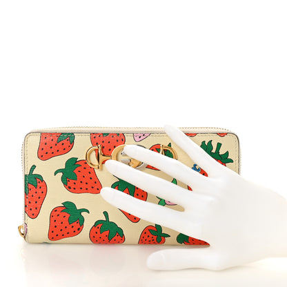 Gucci Grainy Calfskin Strawberry Zumi Zip Around Wallet Ivory Red 2 of 10