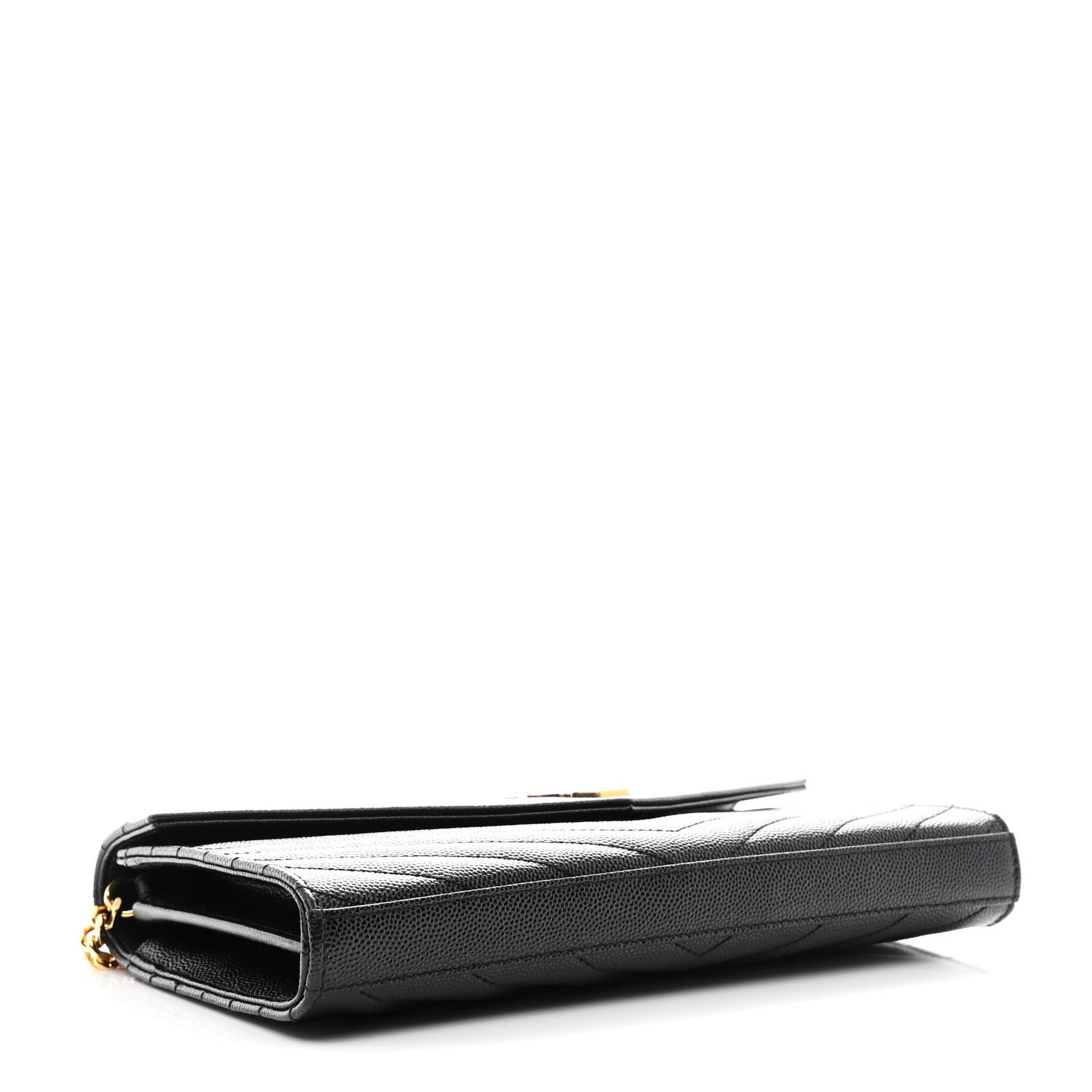 Saint Laurent Grain De Poudre Matelasse Chevron Monogram Chain Wallet Black 4 of 12