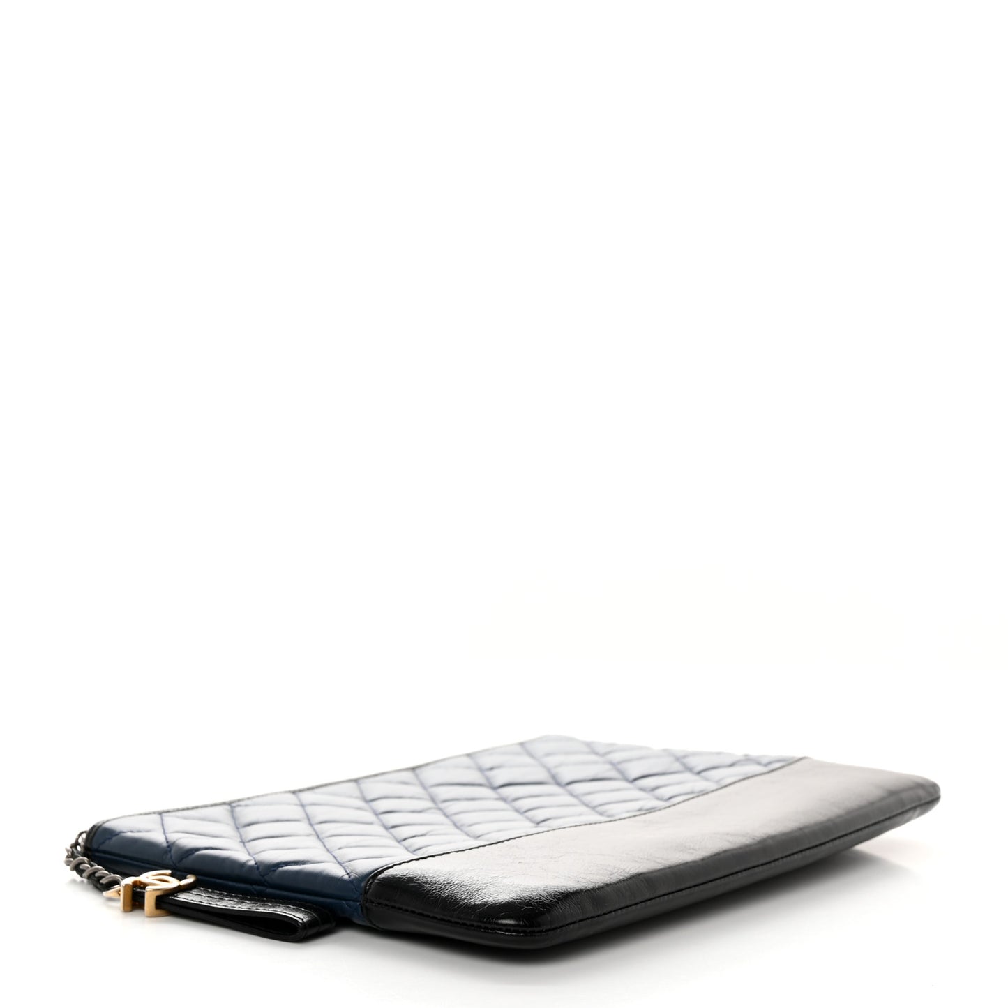 Aged Calfskin Quilted Medium Gabrielle Cosmetic Case Navy Black