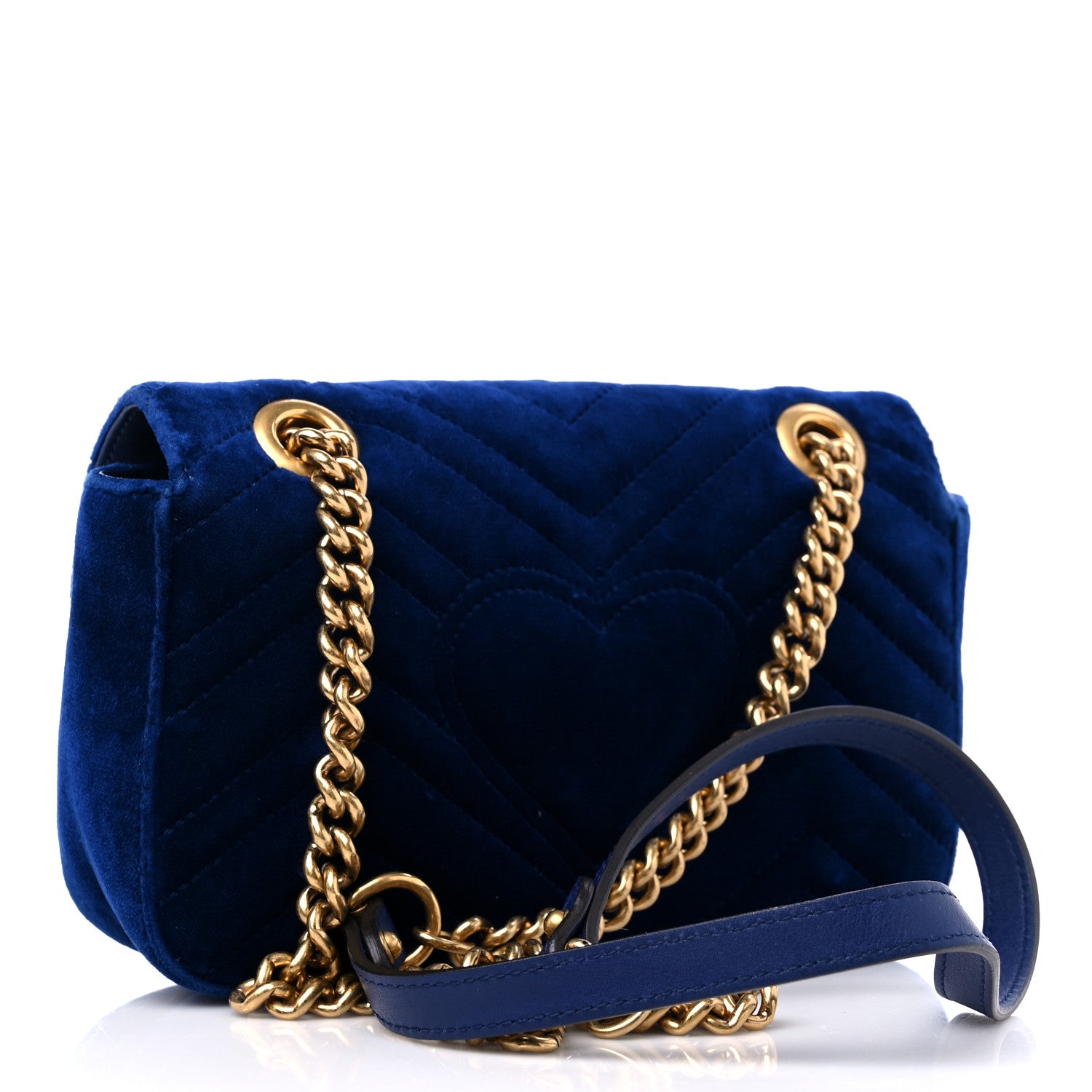 Gucci Velvet Matelasse Mini GG Marmont Shoulder Bag Cobalt Blue 3 of 9