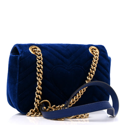 Gucci Velvet Matelasse Mini GG Marmont Shoulder Bag Cobalt Blue 3 of 9