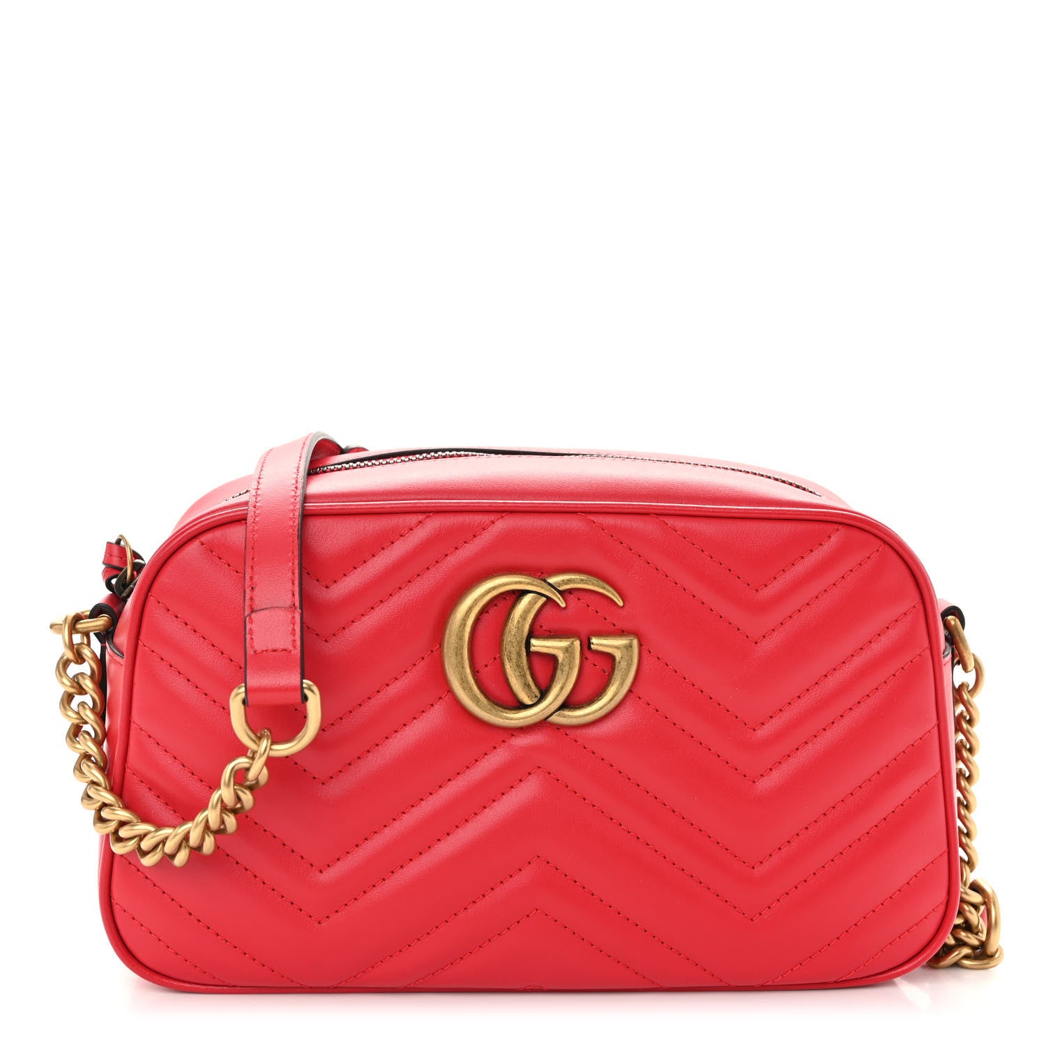 Gucci Calfskin Matelasse Small GG Marmont Chain Shoulder Bag Hibiscus Red 1 of 10