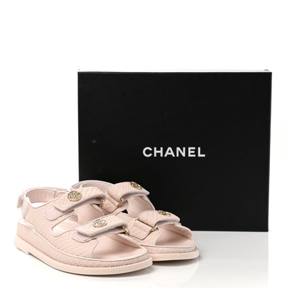 Chanel Calfskin Printed Velcro Dad Sandals 37 Pink 9 of 9