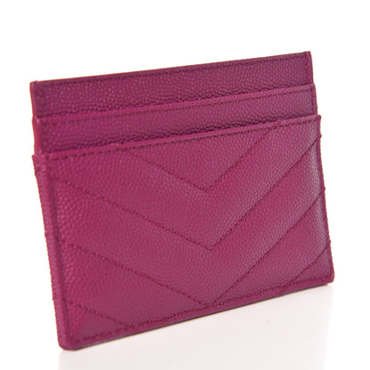 Saint Laurent Grain De Poudre Matelasse Chevron Monogram Credit Card Case Dark Grape 3 of 8
