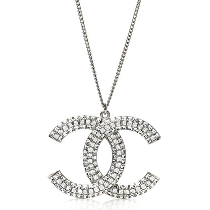 Chanel Baguette Crystal Large CC Pendant Necklace Silver 4 of 5