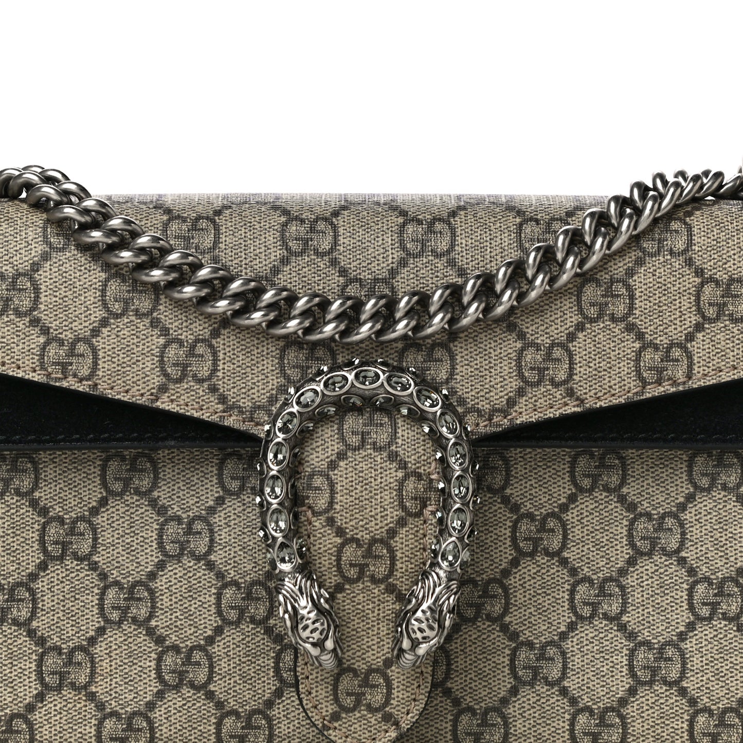 GG Supreme Monogram Suede Crystal Small Dionysus Shoulder Bag Beige Ebony Black