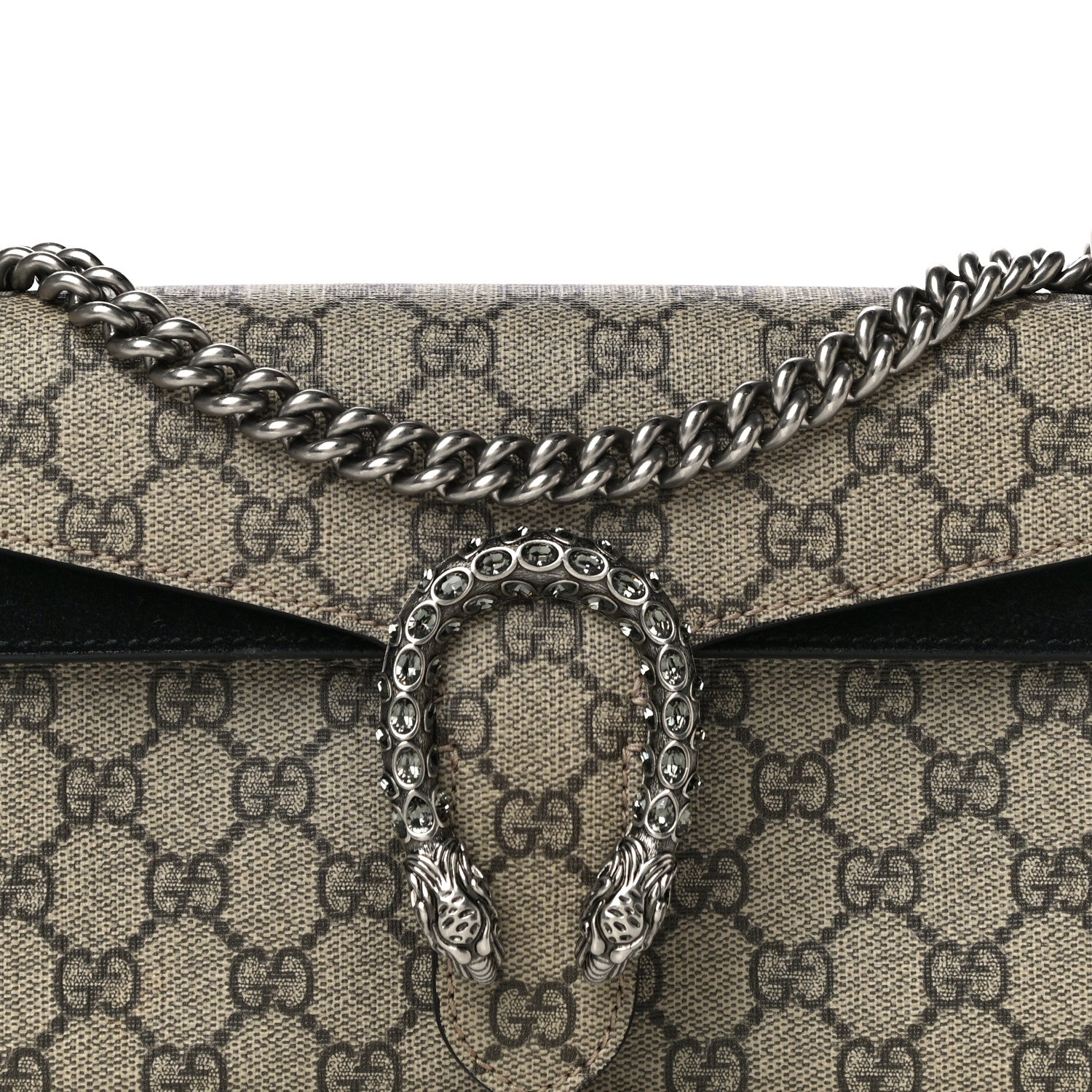 Gucci GG Supreme Monogram Suede Crystal Small Dionysus Shoulder Bag Beige Ebony Black 8 of 13