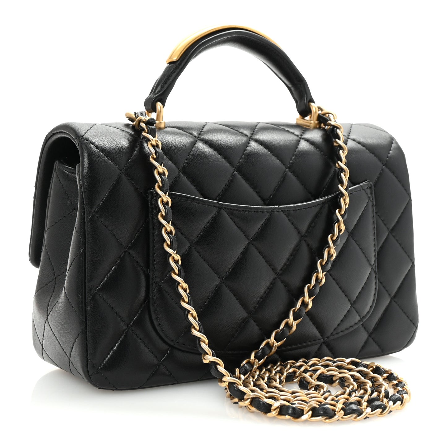 Lambskin Quilted Metal Mini Top Handle Rectangular Flap Black
