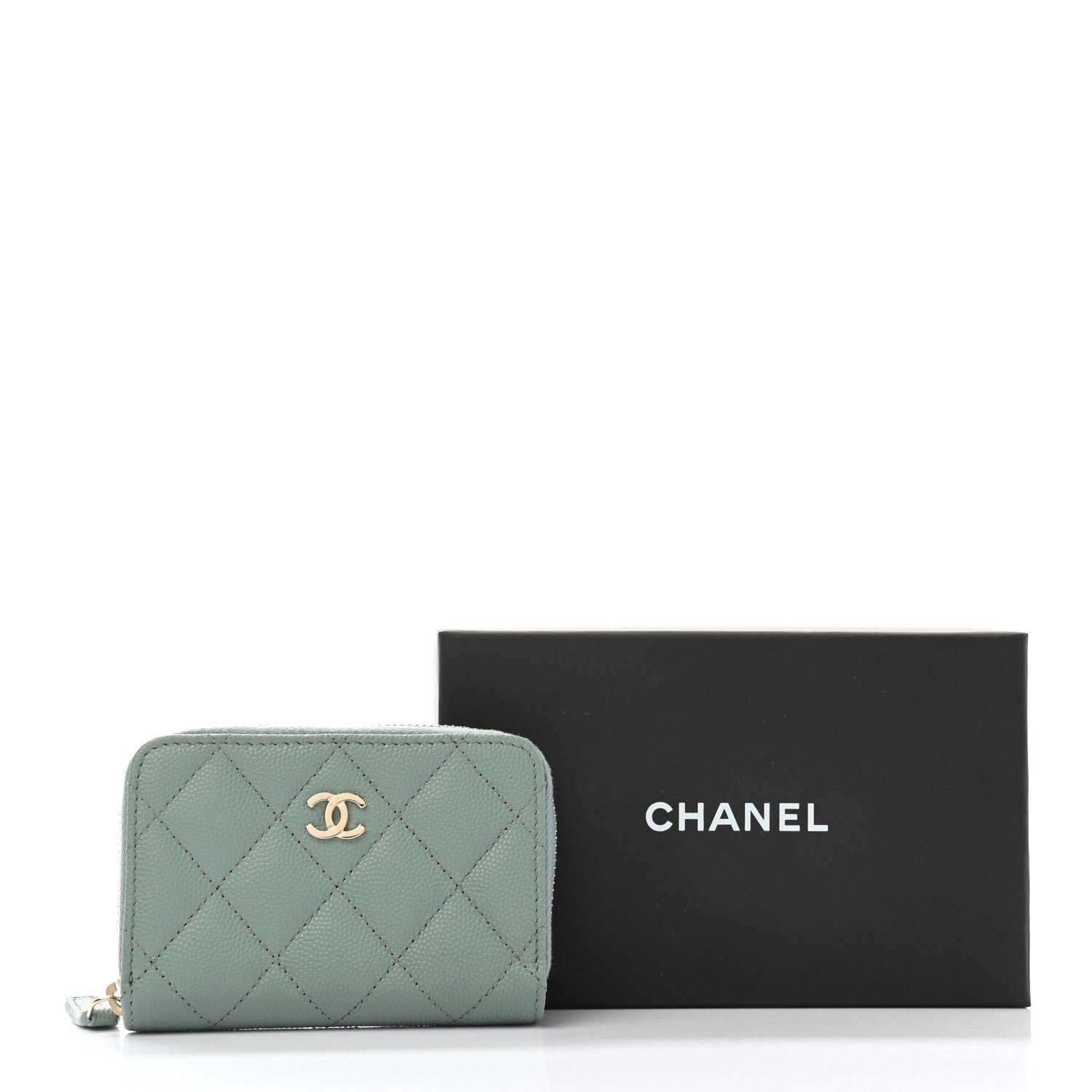 Chanel Caviar Quilted Zip Around Coin Purse Wallet Dark Green 8 of 8