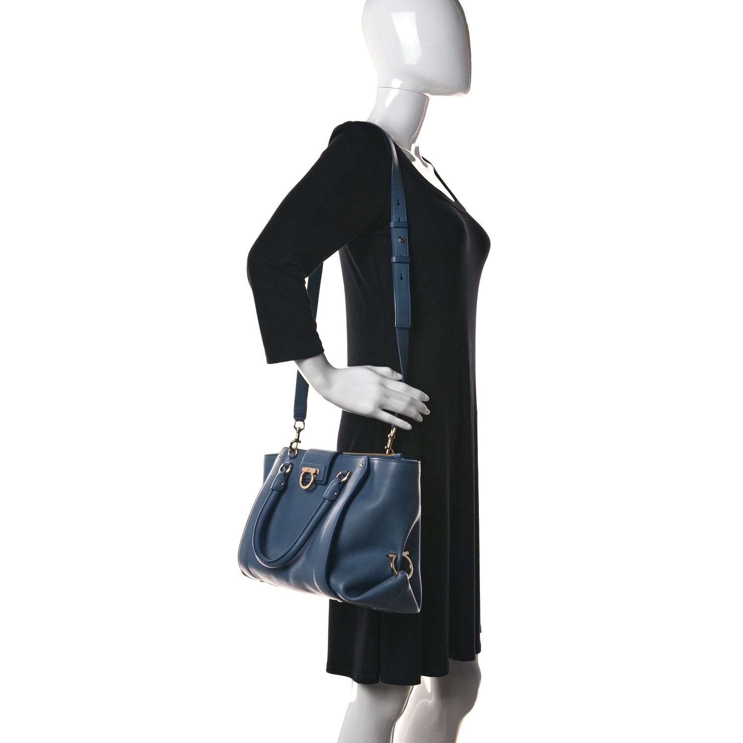 Salvatore Ferragamo Calfskin Gancini Tote Blue 3 of 10