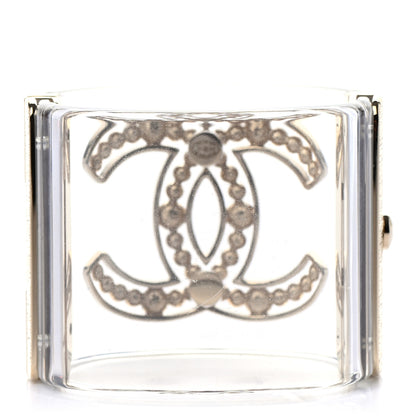 Chanel Transparent Pearl Crystal CC Cuff Golden Pearly White 3 of 4