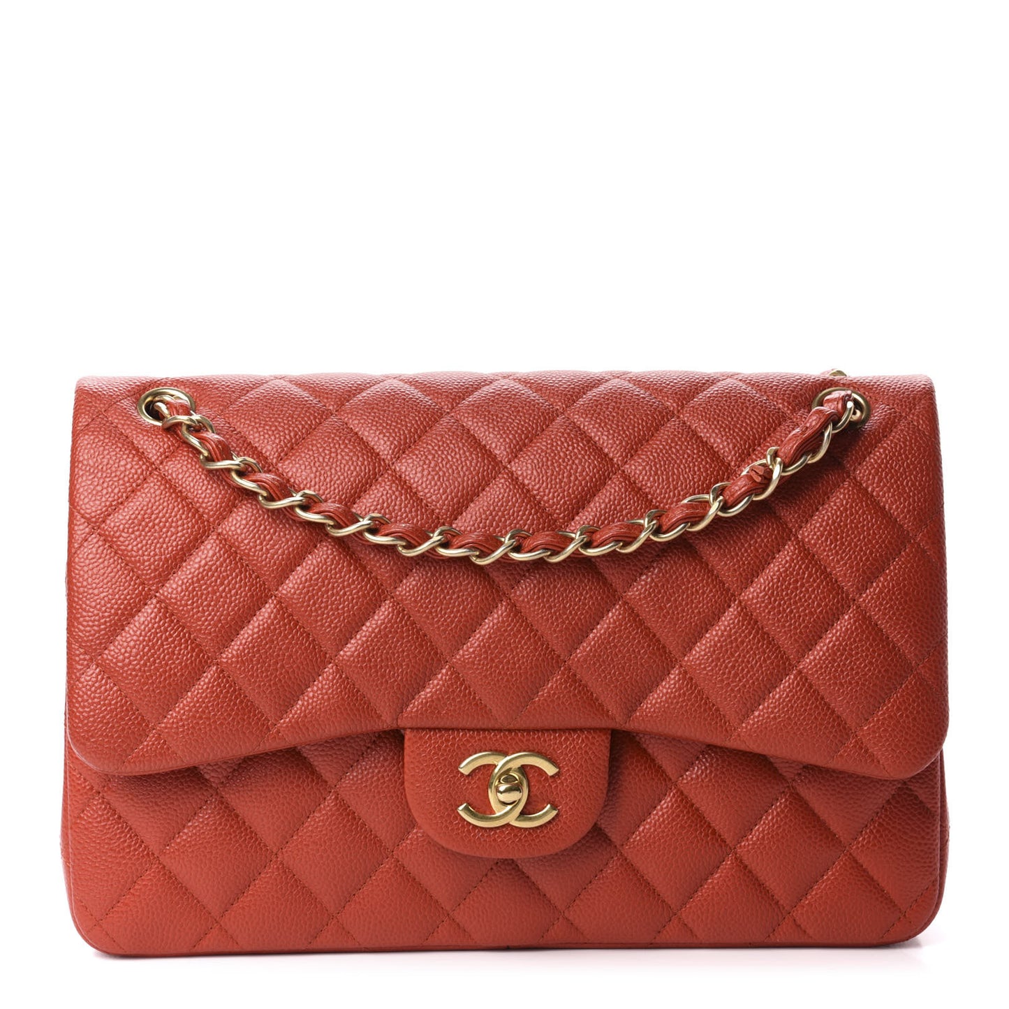 Pearly Caviar Quilted Jumbo Double Flap Orange