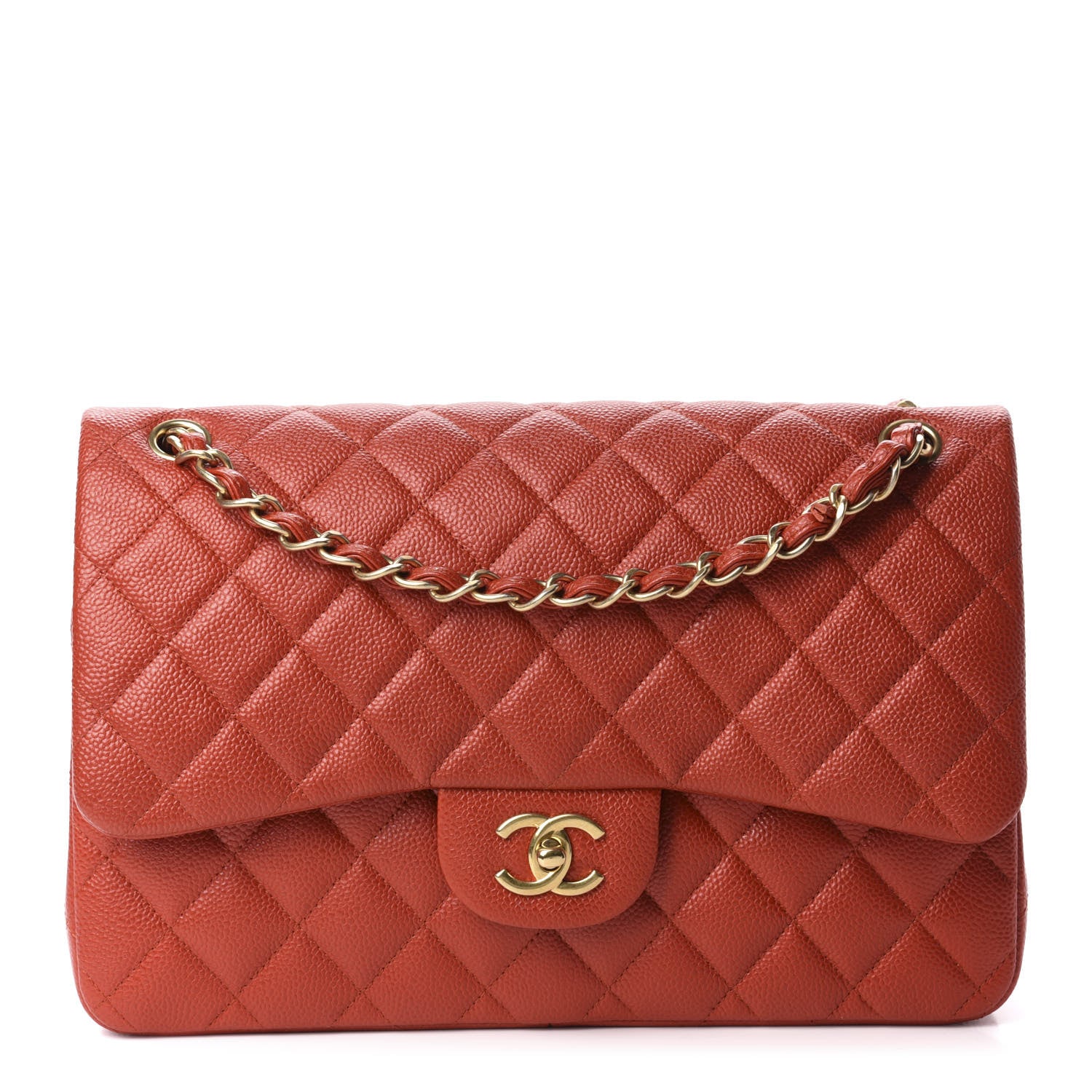 Chanel Pearly Caviar Quilted Jumbo Double Flap Orange 1 of 10