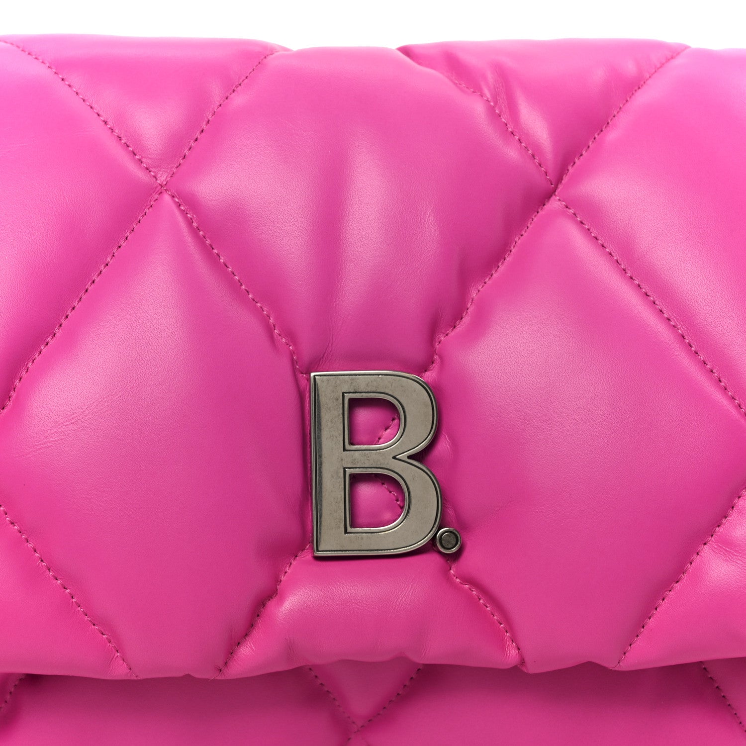 Balenciaga Nappa Calfskin Quilted Touch B Puffy Clutch Fuchsia 8 of 8