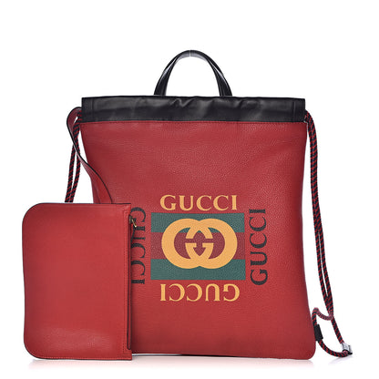 Gucci Calfskin Mens Logo Drawstring Backpack Red 1 of 11