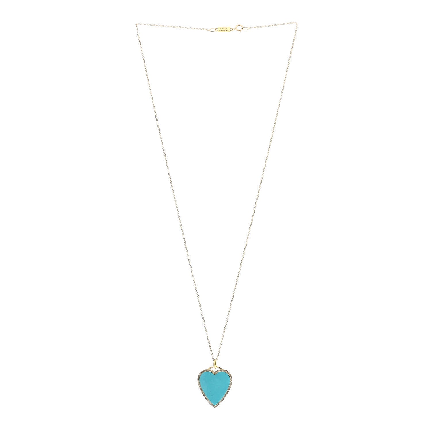 Jennifer Meyer 18K Yellow Gold Diamond Turquoise Heart Pendant Necklace 3 of 6