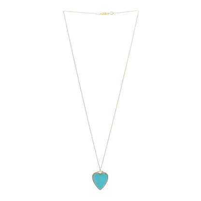 Jennifer Meyer 18K Yellow Gold Diamond Turquoise Heart Pendant Necklace 3 of 6