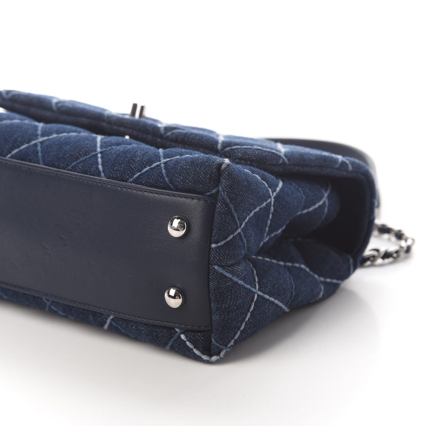 Denim Quilted Mini Coco Handle Flap Blue