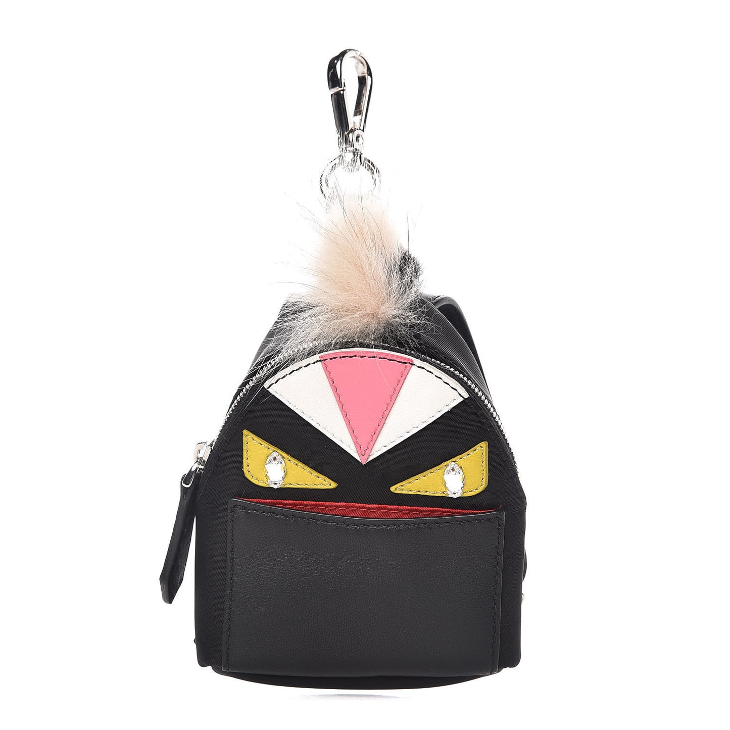 Nylon Shiny Nappa Nutria Fox Fur Monster Eyes Mini Backpack Charm Black Multicolor