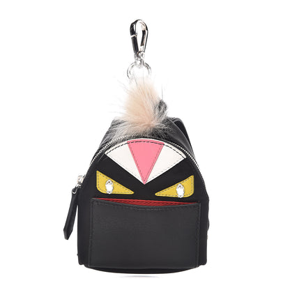 Fendi Nylon Shiny Nappa Nutria Fox Fur Monster Eyes Mini Backpack Charm Black Multicolor 1 of 4