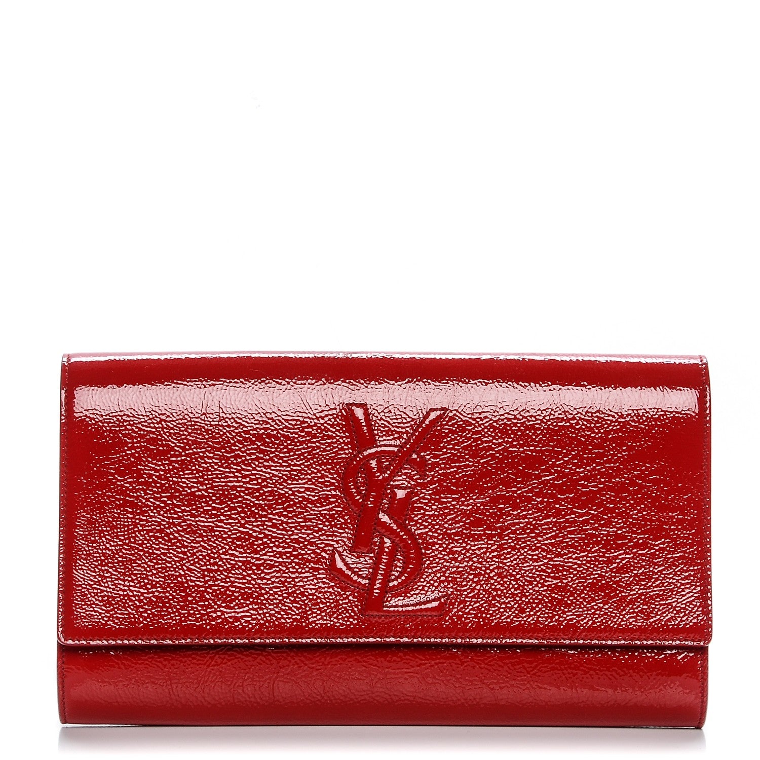 Saint Laurent Textured Patent Monogram Large Belle De Jour Clutch Red 1 of 7