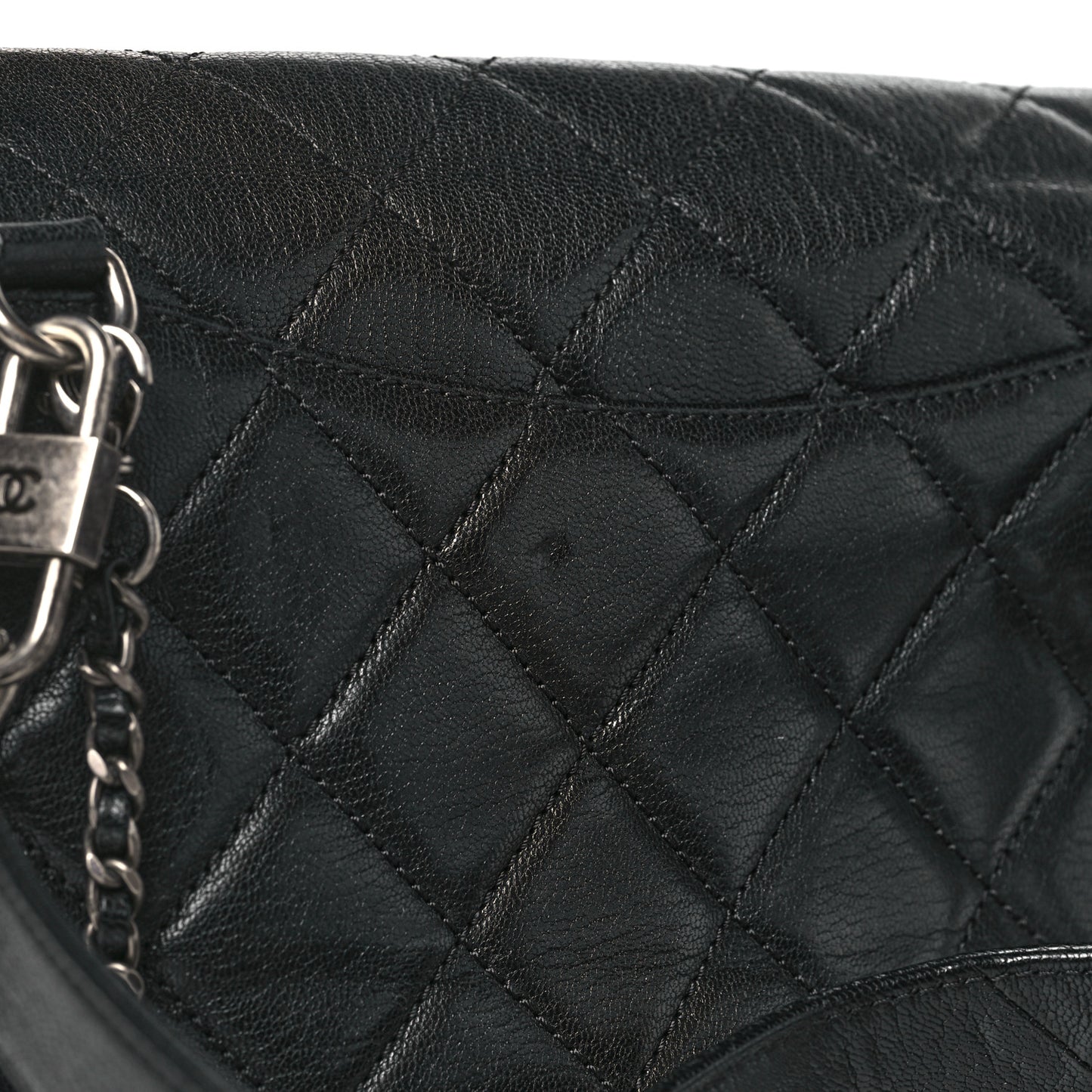 Shiny Goatskin Quilted Small Double Carry Waist Chain Flap Black