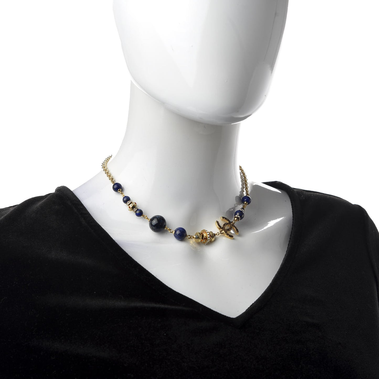 Crystal Bead Scarab CC Choker Necklace Blue