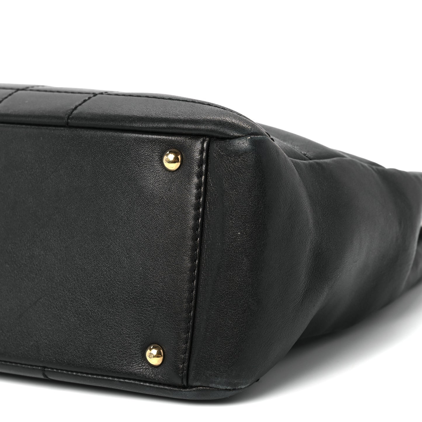 Calfskin Stitched Chocolate Bar Shopping Tote Black