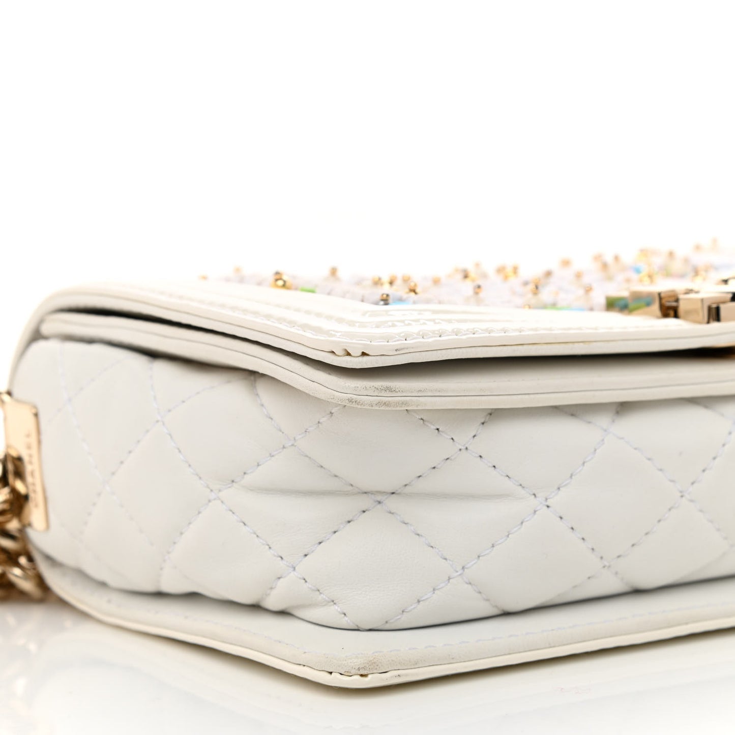 Patent Sequin Medium Boy Chanel Flap White Pink Light Blue