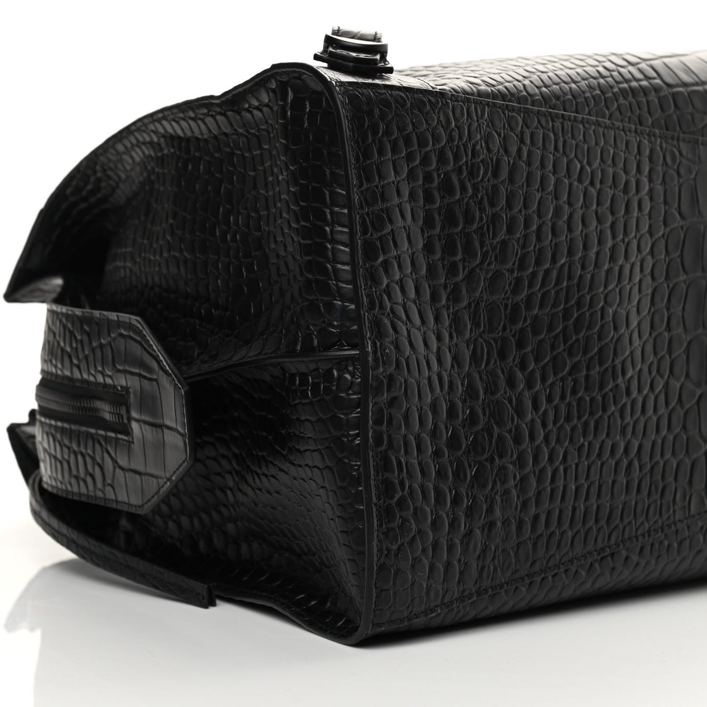 Semi Matte Calfskin Crocodile Embossed Neo Classic Black Hardware Large City Black